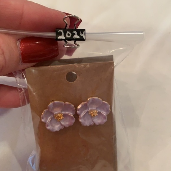 💐5/25 two pair lot pink flower statement gold - Picture 7 of 9